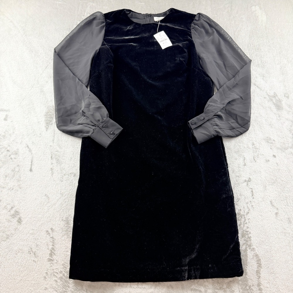 J.Crew Women's Size 00 Black Velvet Sheer Sleeve Mini Dress CE630